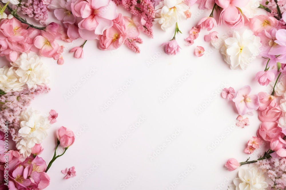 flower border decoration , flatlay and copy space - generative ai flower border decoration , flatlay and copy space - generative ai