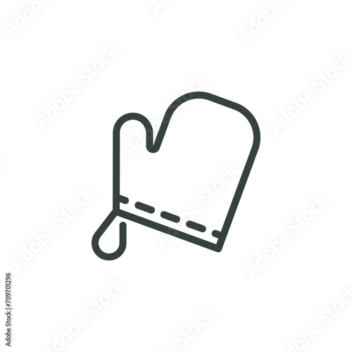 Thin Outline Icon Oven Mitt, Bath Mitten, Oven Glove. Such Line Sign as Clothing and Accessories, Grill Mitts, Massage Glove. Vector Isolated Pictogram for Web on White Background Editable Stroke.