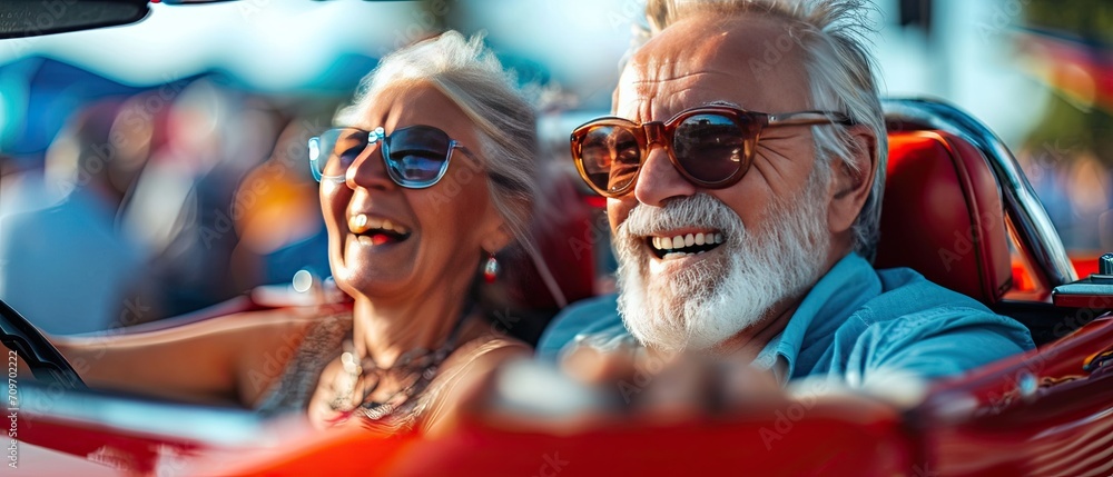 Obraz premium Asian grandparents on vacation enjoying their retirement roller coaster amusement park thrill.Generative AI