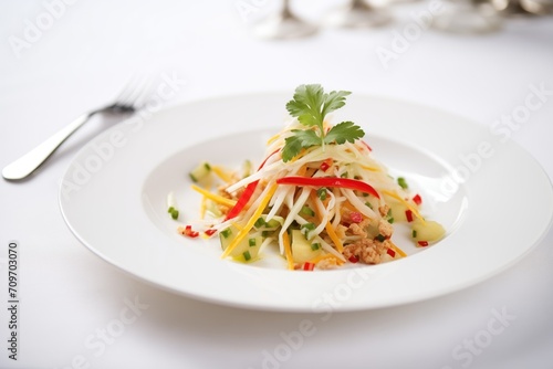 asian slaw with toasted almond slivers, elegant plating