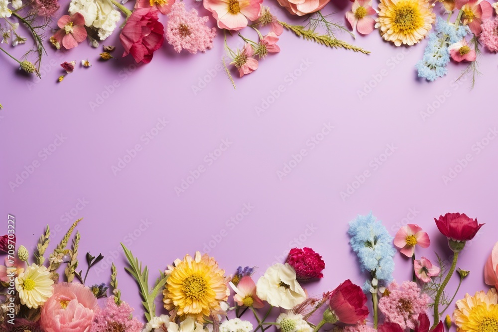 flower border decoration , flatlay and copy space - generative ai flower border decoration , flatlay and copy space - generative ai