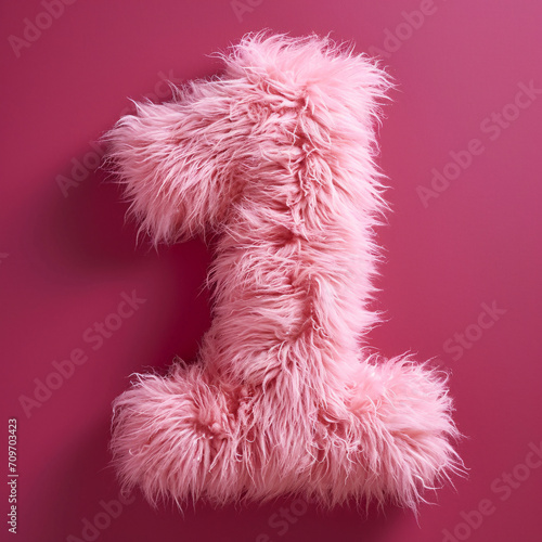 A pink fluffy fuzzy number 1