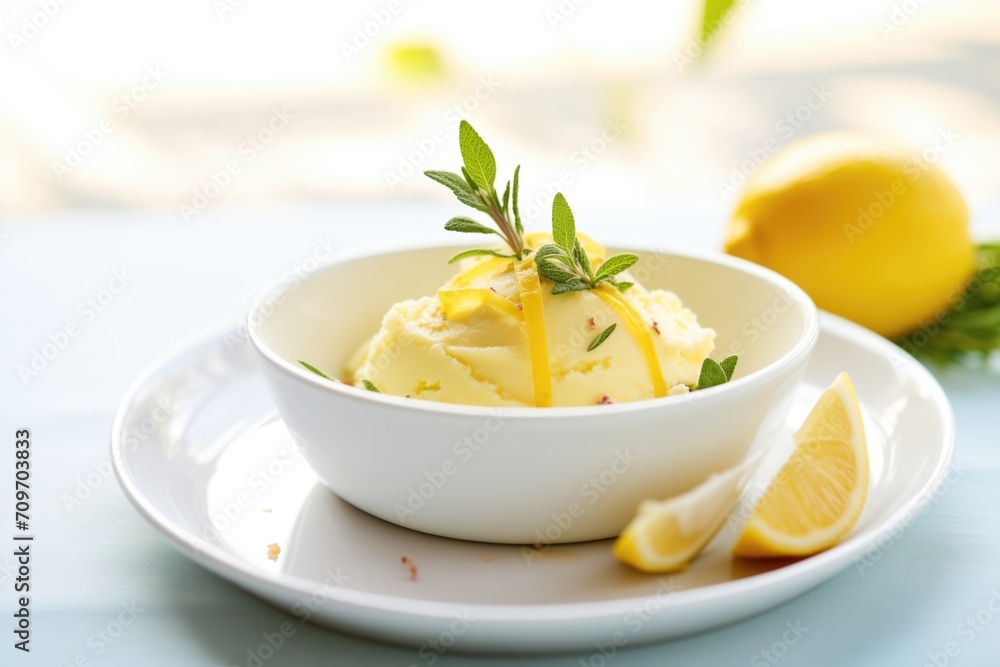 bright lemon gelato in a ceramic dish with a zest twist bright lemon gelato in a ceramic dish with a zest twist