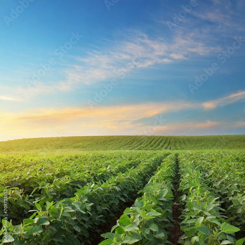 Radiant Soy Fields  Morning Light Showcasing the Beauty of Agriculture