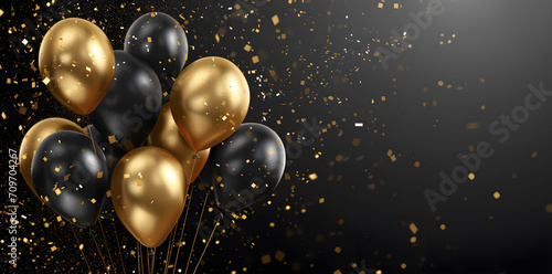 Wallpaper Mural Black and golden balloons with gold sparkles high detailed black background with copy space for text Torontodigital.ca
