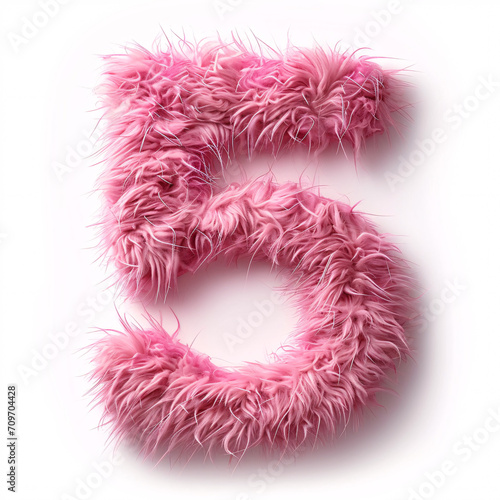 A pink fluffy fuzzy number five