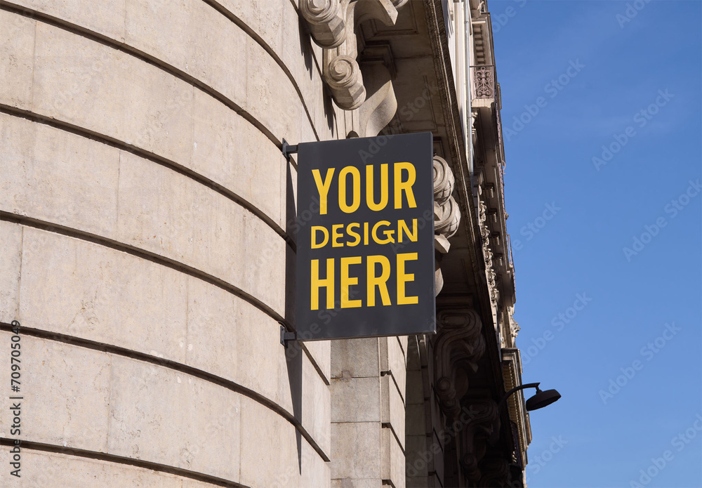Mockup of customizable vertical sign on curved wall Stock Template ...