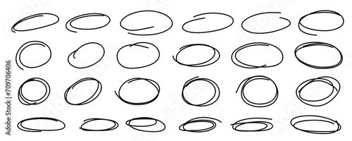 Highlight oval marker frames line set. Hand drawn scribble circle sketch set. Doodle ovals and ellipses line template. Vector illustration oval isolated on white background. photo