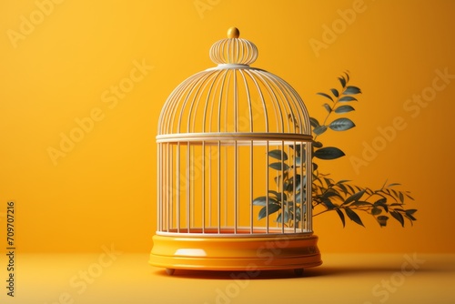 Artistic White Wireframe Cage, on an isolated Mimosa Yellow background, Generative AI © Box Milk