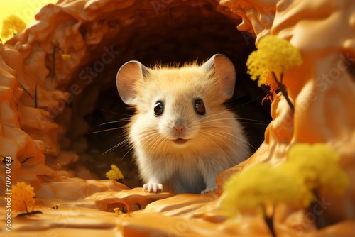 Classic White Rodent Habitat  on an isolated Amber Yellow background  Generative AI