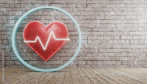 heart love symbol health cardio sign on brick wall cyber tech romance valentine day andconcept concept abstract 3d rendering illustration illustration