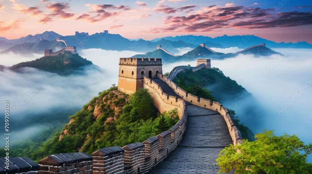 The famous Great Wall of China - obrazy, fototapety, plakaty 