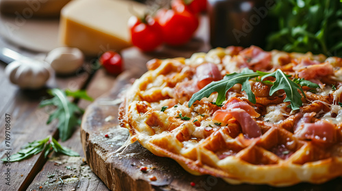 Traditional Pizza Meets Waffle in a Fresh and Innovative Culinary Mix. Generative AI