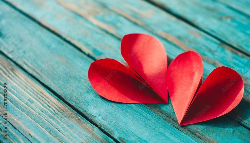 red paper hearts on turquoise background valentines day symbol design ...