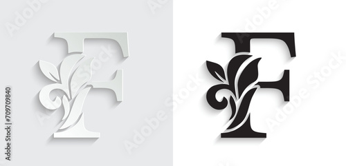 letter F flower letters. Vintage ornament initial Alphabet. Logo vector	
