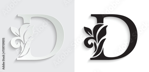 letter D flower letters. Vintage ornament initial Alphabet. Logo vector	
