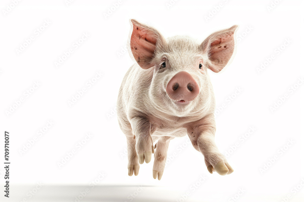 a heavy weight pig jumping isolate white background a heavy weight pig jumping isolate white background