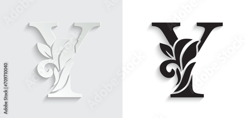 letter Y flower letters. Vintage ornament initial Alphabet. Logo vector	
