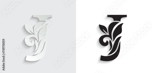 letter J flower letters. Vintage ornament initial Alphabet. Logo vector	
