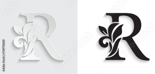 letter R flower letters. Vintage ornament initial Alphabet. Logo vector	
