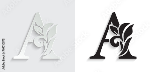 letter A flower letters. Vintage ornament initial Alphabet. Logo vector	
