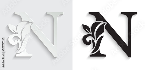 letter N flower letters. Vintage ornament initial Alphabet. Logo vector	
