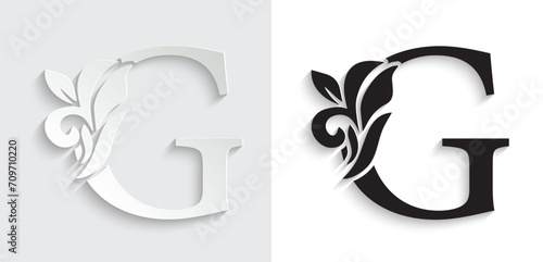letter G flower letters. Vintage ornament initial Alphabet. Logo vector	

