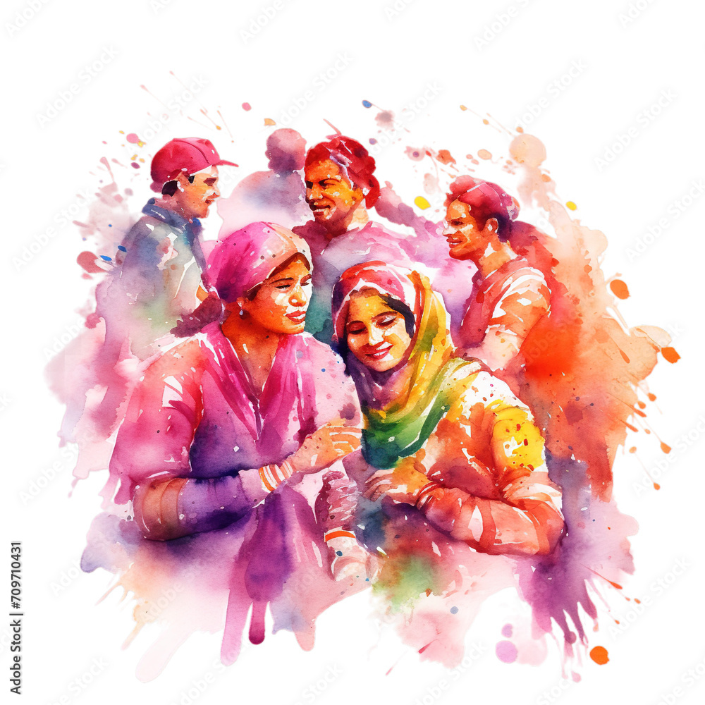 Happy Holi, Portrait of happy Indian woman celebrating Holi with powder colours or gulal