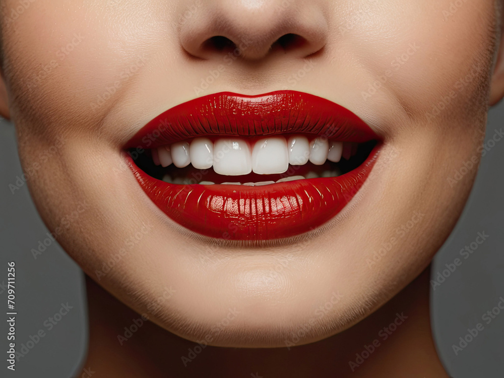 Obraz premium A woman's smile with open teeth, a close-up shot