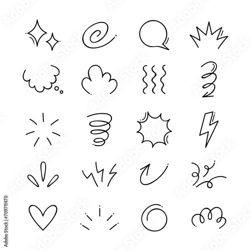 Super set of different cute cartoony expression. Hand drawn cartoon doodle element. Vector illustration