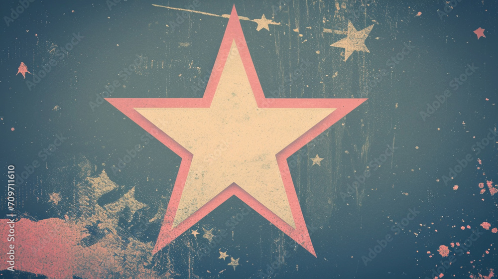 Fototapeta premium Loop Animation With Riso Print Effect. Vintage Star Frame Element. Vintage concept, Copy paste area for texture