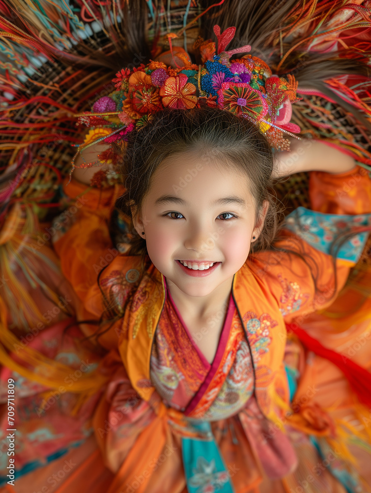 Top view photography of Chinese children, Smile and happy