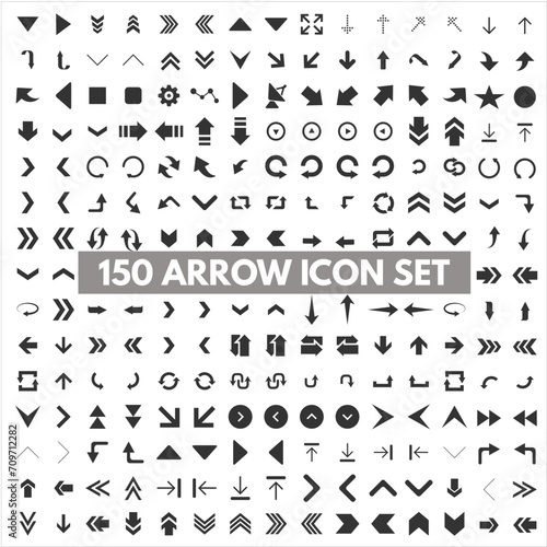 Arrows set of 150 black icons. Arrow icon. Arrow vector collection. Modern simple arrows. Vector illustration. 