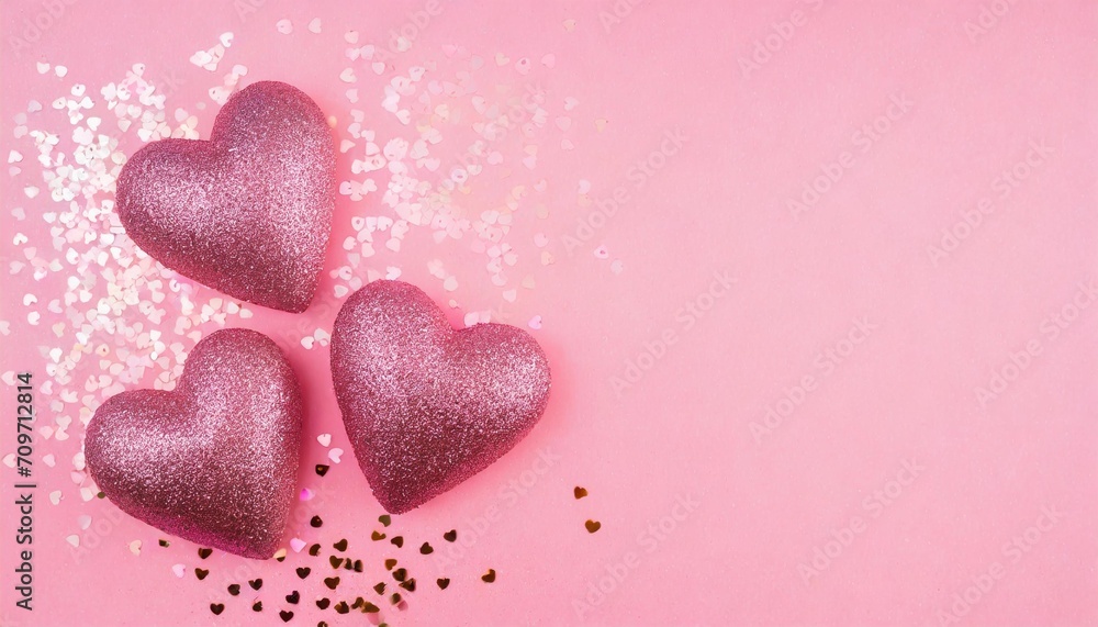 figures of the glittery hearts on pink background st valentine s day design illustration