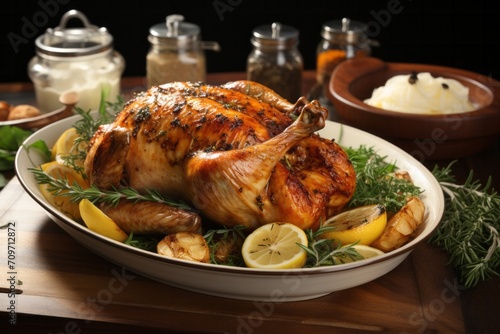 3D Render of Garlic Butter Roasted Chicken, on an isolated White background, Generative AI
