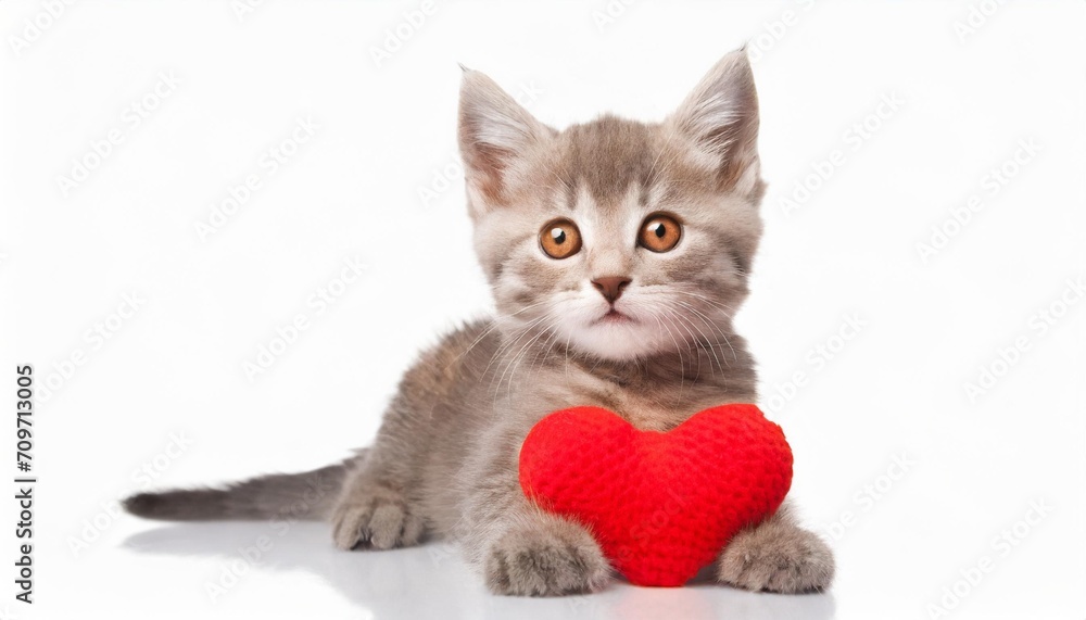 kitten with red heart illustration