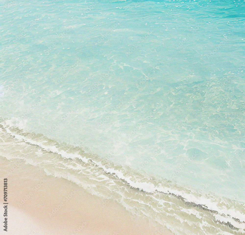 Turquoise water wave with sand beach from above, empty summer vacation background. Banner with copy space. Travel, holiday concept. Beautiful backdrop for presentation or product. Minimalist Flyer Turquoise water wave with sand beach from above, empty summer vacation background. Banner with copy space. Travel, holiday concept. Beautiful backdrop for presentation or product. Minimalist Flyer