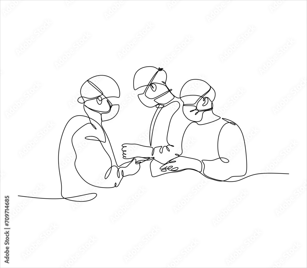 Single continuous single line drawing group of team surgeon doctor doing surgery operation to the patient with critical condition. Operating surgery concept one line draw design vector illustration
