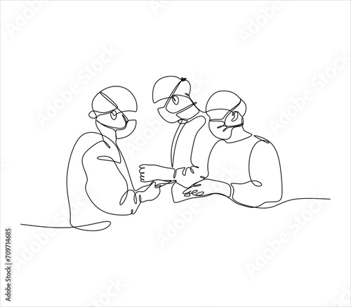 Single continuous single line drawing group of team surgeon doctor doing surgery operation to the patient with critical condition. Operating surgery concept one line draw design vector illustration