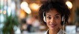 Confident Woman Wearing Headset Showcases Charming Charisma