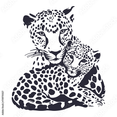 Leopard with his cute baby, vector illustration.
