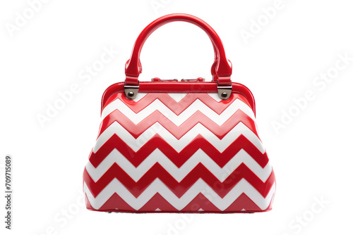 Chevron Print With Red And White Handbag Isolated On Transparent Background