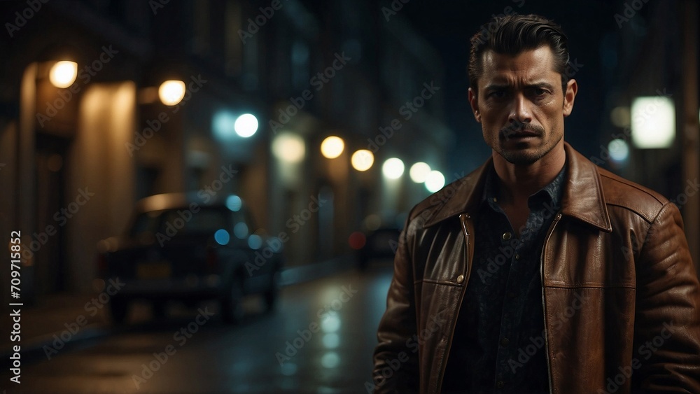 man in the city street at night man in the city street at night