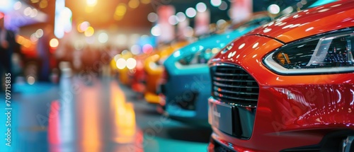 Vibrant Car Display At A Bustling Commercial Event Blurred Background Adds Depth. Сoncept Extended Exhibition Car Showcase, Dynamic Commercial Event, Background Blur Adds Depth, Vibrant Car Display © Ян Заболотний