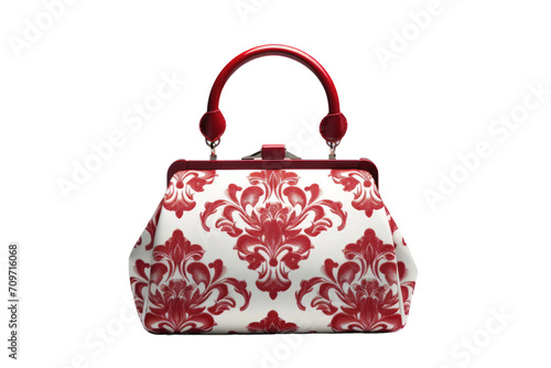 Damask Print Red And White Handbag Isolated On Transparent Background