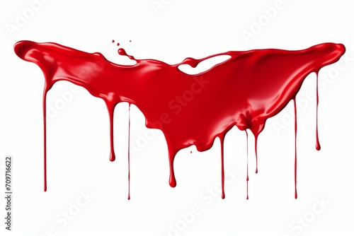 Red blood paint dripping on white isolated