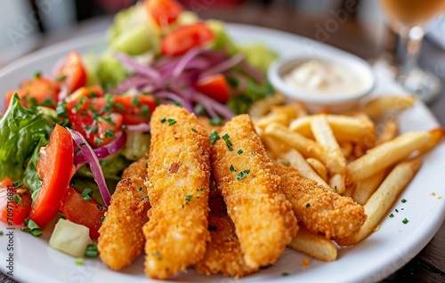 Delicious Fish Fingers and Fries with Veggies on the Side