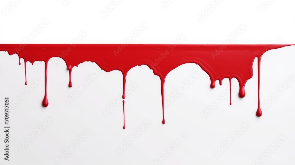 Red blood paint dripping on white isolated