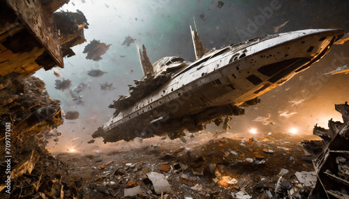 Wraki kosmiczne, zniszczone statki kosmiczne po wielkiej bitwie