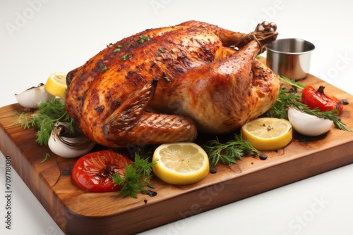 3D Render of Paprika Rubbed Roast Chicken, on an isolated  White background, Generative AI